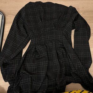 Black Gothic Plaid Long Sleeved Mini Dress, Size Unknown